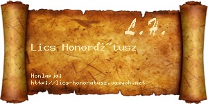 Lics Honorátusz névjegykártya